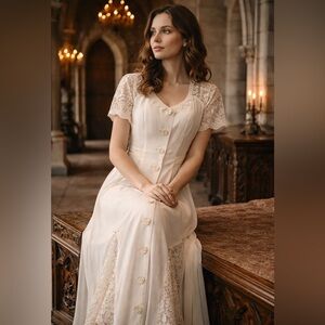 Karen Alexander Vintage Lace Maxi Dress Ivory Size 8